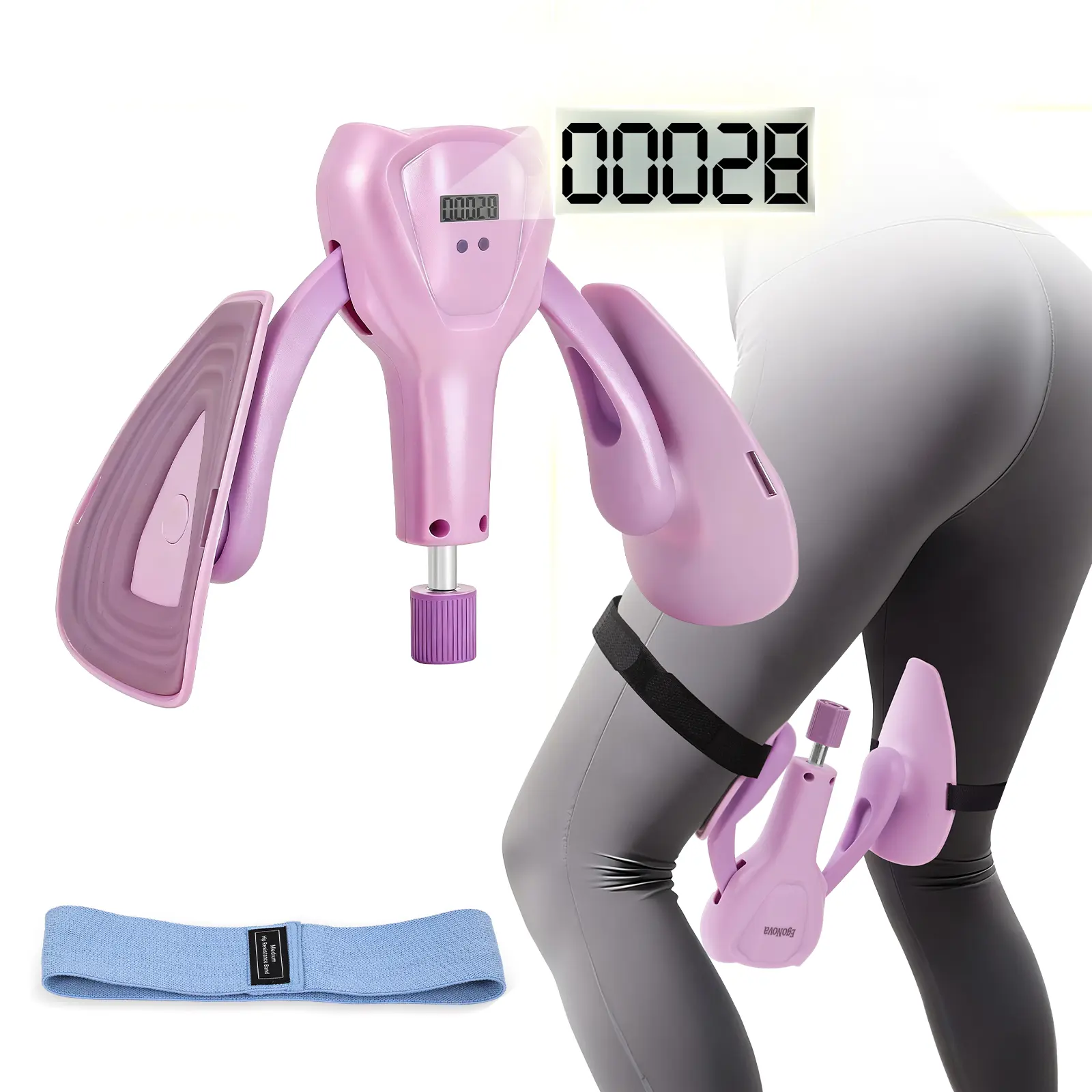 Women's Soft Plastic Adjustable Thigh Trainer & Resistance Band Set - Industrial-Grade Steel Springs, 50kg Load, Triangle Base, Pelvic Floor Trainer, Inner Thigh Toning, Glute Workouts for Seniors Postpartum Recovery Full Body Strength Training