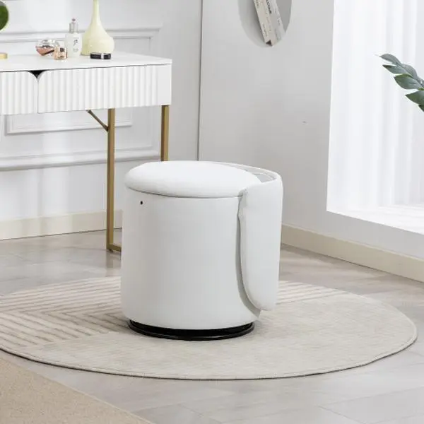 Bellemave Space-Saving Fabric-Metal Barrel Chair - 360° Swivel 2-Use Vanity/Dining Chair with Built-In Cosmetic Stash Bin, Soft Padded Accent Seat, Free Cat Bed Stool for Bedroom