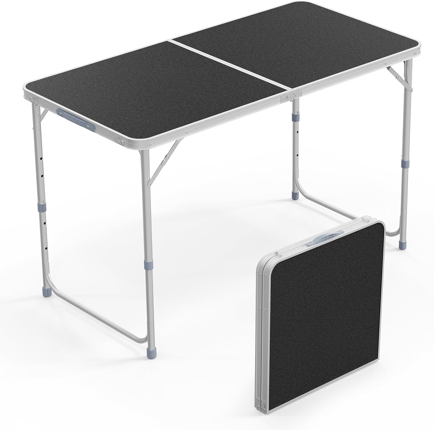 VINGLI 2.3/3/4FT White Folding Table with Carrying Handle Height Adjustable Lightweight Fold Up Portable for Indoor Outdoor Picnic,Camping,Hiking,Fishing,BBQ …