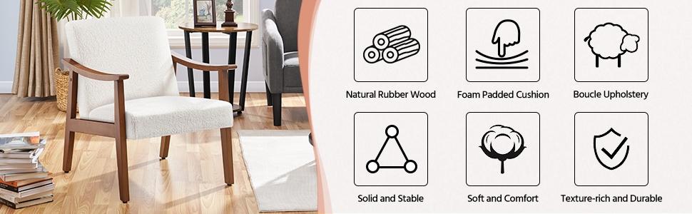 Yaheetech Accent Chair, Mid-Century Modern Armchair with Solid Wood Legs Reading Leisure Chair with High Back for Living Room Bedroom