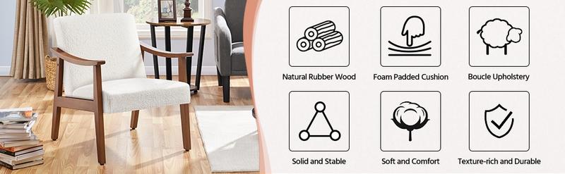 Yaheetech Accent Chair, Mid-Century Modern Armchair with Solid Wood Legs Reading Leisure Chair with High Back for Living Room Bedroom