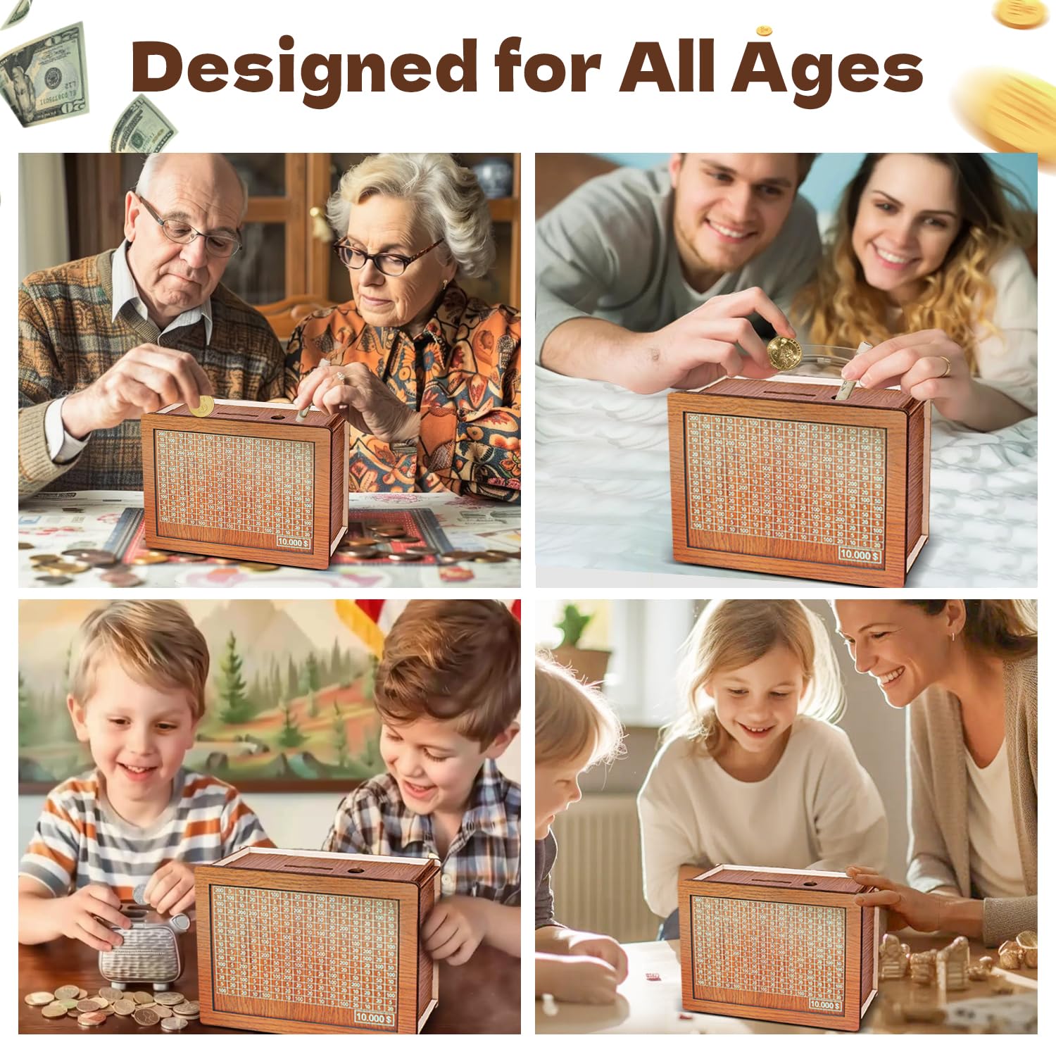 Cash Vault Wooden Savings Box, 2026 New Savings Challenge Box, Wooden Money Saving Box Money Box with Counter, Money Saver with Money 10000 Savings Target and Numbers