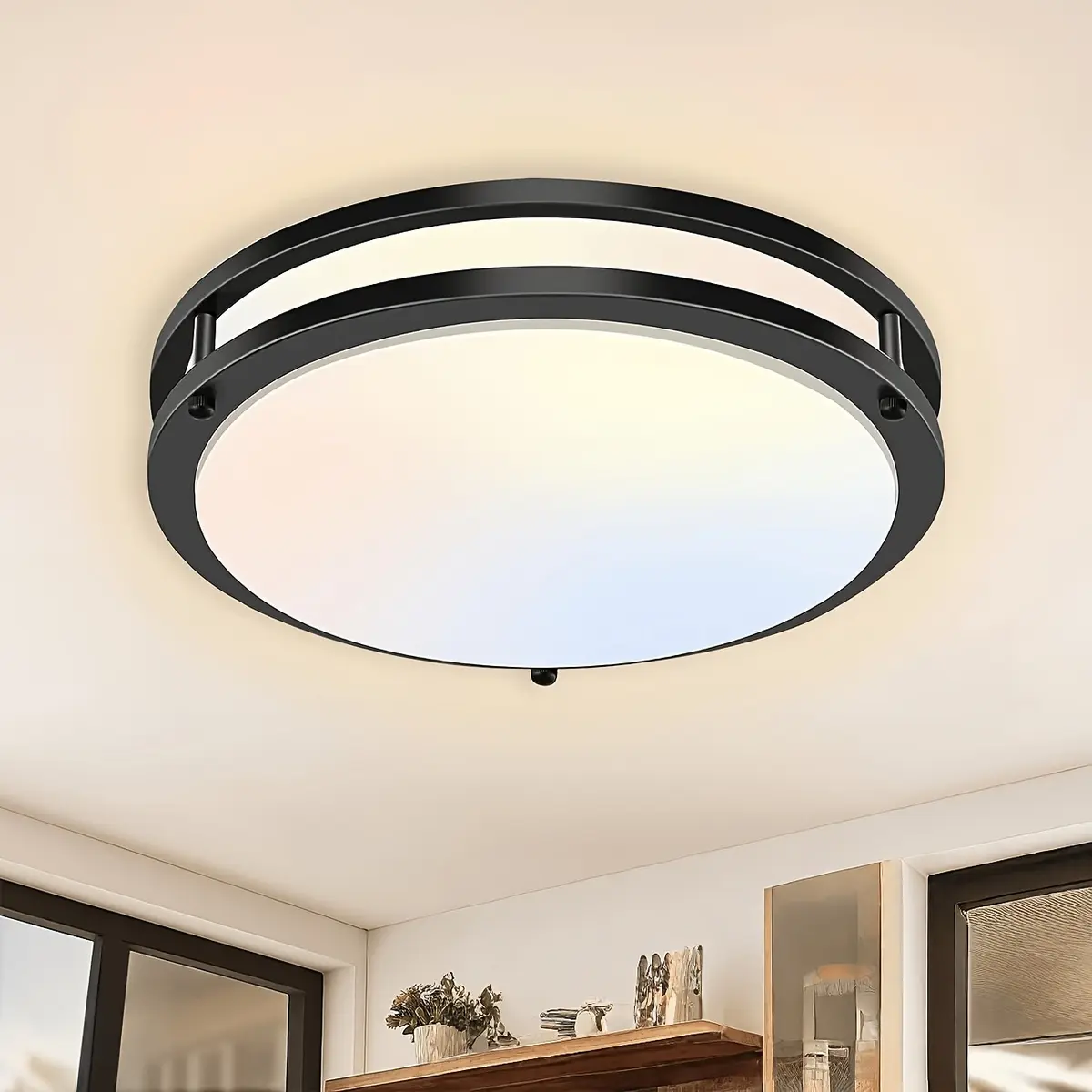 13-Inch Modern LED Flush Mount Ceiling Light, 36W Dimmable Ceiling Lamp with 5 Color Temperatures, 3600LM Bright Black Round Ceiling Fixture for Kitchen, Bedroom, Bathroom, Hallway, Laundry Room & Entryway