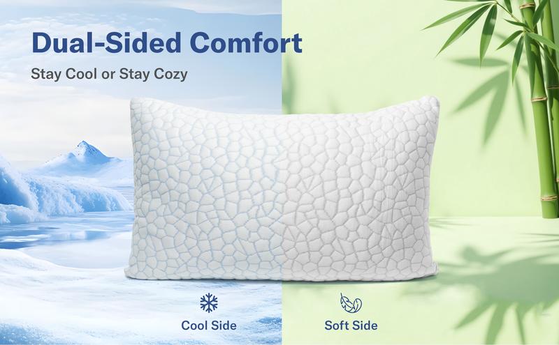 Alcedo Cooling Pillow – Adjustable Shredded Memory Foam Pillow with Cooling-to-the-Touch Fabric, Dual-Sided Comfort & Breathable Support