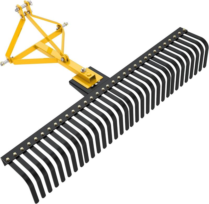 YITAMOTOR 5 FT Landscape Rock Rake, 3 Point Attach Rake with 360 Degree Rotation Tow-Behind Garden Tool for Compact Tractors, Category 1
