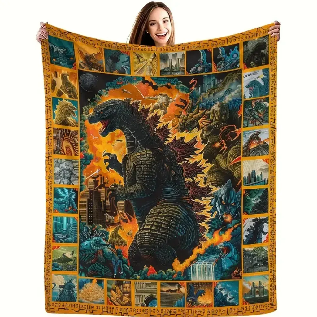 Monster-Themed Flannel Throw Blanket  Soft Cozy decorative giftable fluffy lightweight slogan print reversible fluffy fleece flannel , Holiday gifts / Birthday gifts