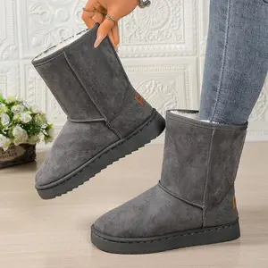 Women's Gray Suede Snow Boots Cozy Plush Lining Knee-High Fashion Boots for Cold Weather Comfortable Stylish Walking Shoes