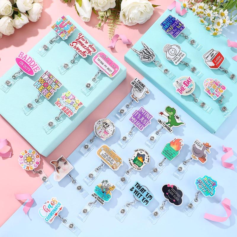 36/24/12/10 Pcs Funny Badge Reels for Nurses Cute Acrylic ID Badge Holder with Retractable Name ID Clip Bulk Badge Reel Accessories for Doctors Teachers Nursing Students Coworkers Medical Assistants New Grad Nurse Onboarding Gifts, Clinical Essentials