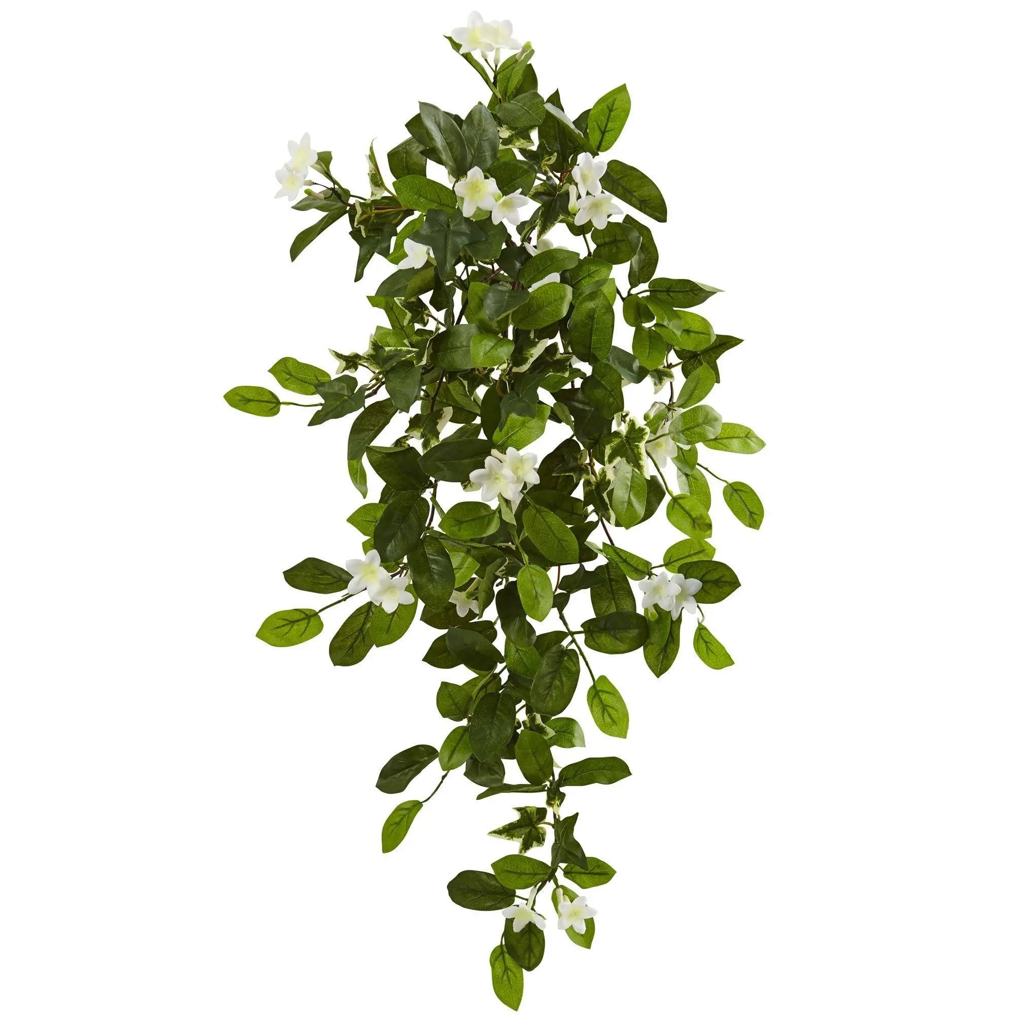 19-in Lifelike Look Decorative Flower Arrangement Set (4-Piece), Stephanotis & Ivy Faux Plants, No-Maintenance Hanging Wall-Mounted Home Decor