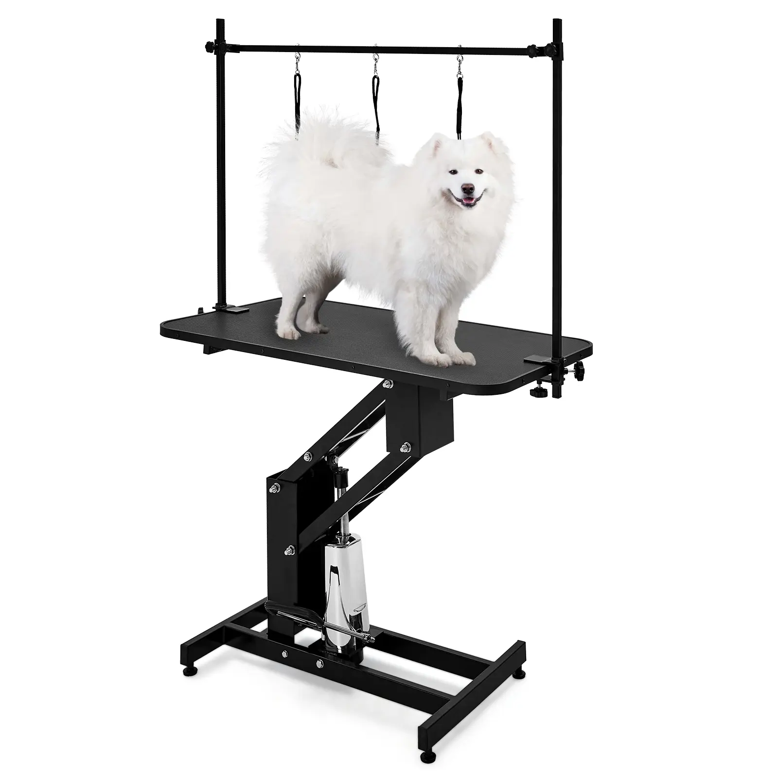 GARVEE Heavy Duty Hydraulic Pet Grooming Table – 43.6" Height Adjustable, Non-Slip Folding Station – Overhead Arm & Noose, 110x61cm – Sturdy MDF & Iron, Max 350 lbs – Portable for Home or Salon Use