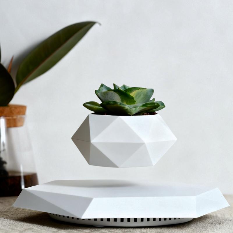 MAGECMOON Magnetic Levitation Plant Pot - Black Wood Grain White Marble Pot with Unique Levitation Effect for Air Plants & Bonsai - Home & Garden Decor - Perfect Valentine's Day Gift for Plant Lovers