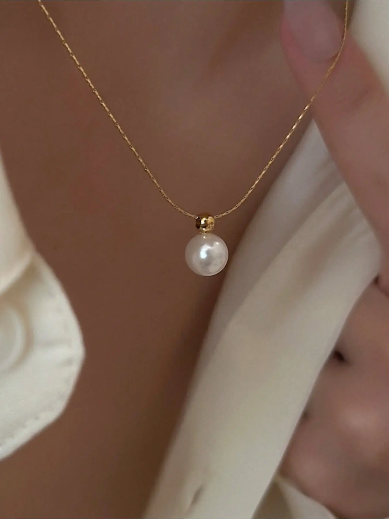 1pc Women's Fashionable Faux Pearl Pendant Stainless Steel Necklace, Suitable For Everyday Wear, Dangling Pearl Necklace, Faux Pearl Jewelry, Dainty Necklaces