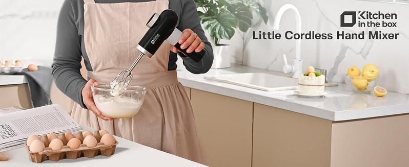Cordless Hand Mixer, Electric Mixer Handheld Digital Display 7 Speed Rechargeable with Stainless Steel Attachments Whisks Beaters Dough Hooks & Storage Base, Blender for Baking, Eggs