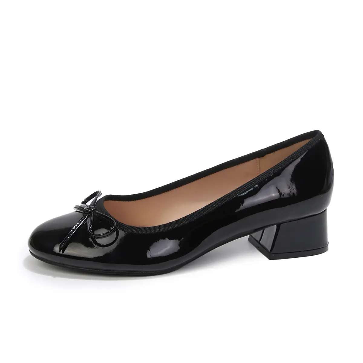 mysoft Women's Patent Leather Low Heel Pumps - Bow Accent Slip-On Heels for Women, Office, Wedding