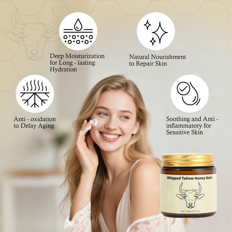 Lopeie Whipped Grass-Fed Beef Tallow Honey Balm - 4 Oz, Moisturizing Cream for Soft,Smooth Skin - Handmade All-Natural Moisturizer - Lavender