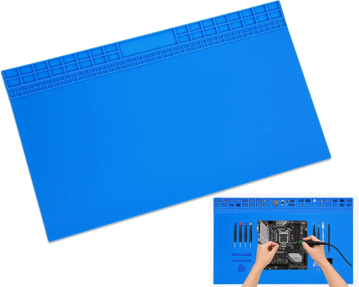 Extra Large Silicone Soldering Mat Tool, 932°F Heat-Resistant, 27.6''x15.7'' Non-Slip Workbench Pad for Electronics Repair (Phones, Tablets, Computers, Drones, Cameras) (Blue), Diy Tasks
