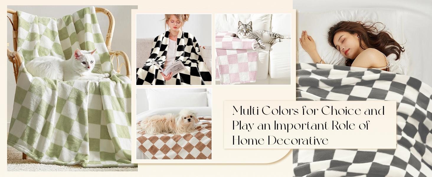 Homelike Moment Aesthetic Checkerboard Fleece Blanket, Khaki Soft Plush Throw for Couch, Bed & Sofa, Cozy Lightweight Flannel Decor