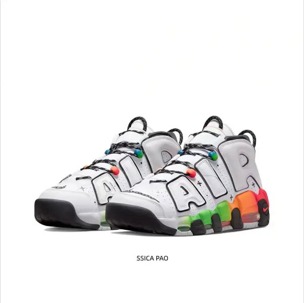 Vintage-Inspired Court Shoes in Crisp White & Neon Rainbow Accents – Enhanced Ankle Support & Iconic Air Unit for Skating, Walking, or Gym Workouts