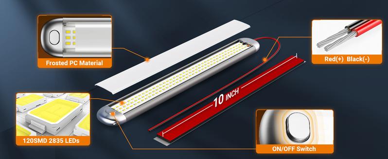 SEALIGHT 12V LED Interior Light Bar 1500LM 8W 12V LED Light Strip 6200K White Camper Lights Fixture for Truck Van RV Trailer Cargo Cabient Motorhome Lorry (Pack of 4)