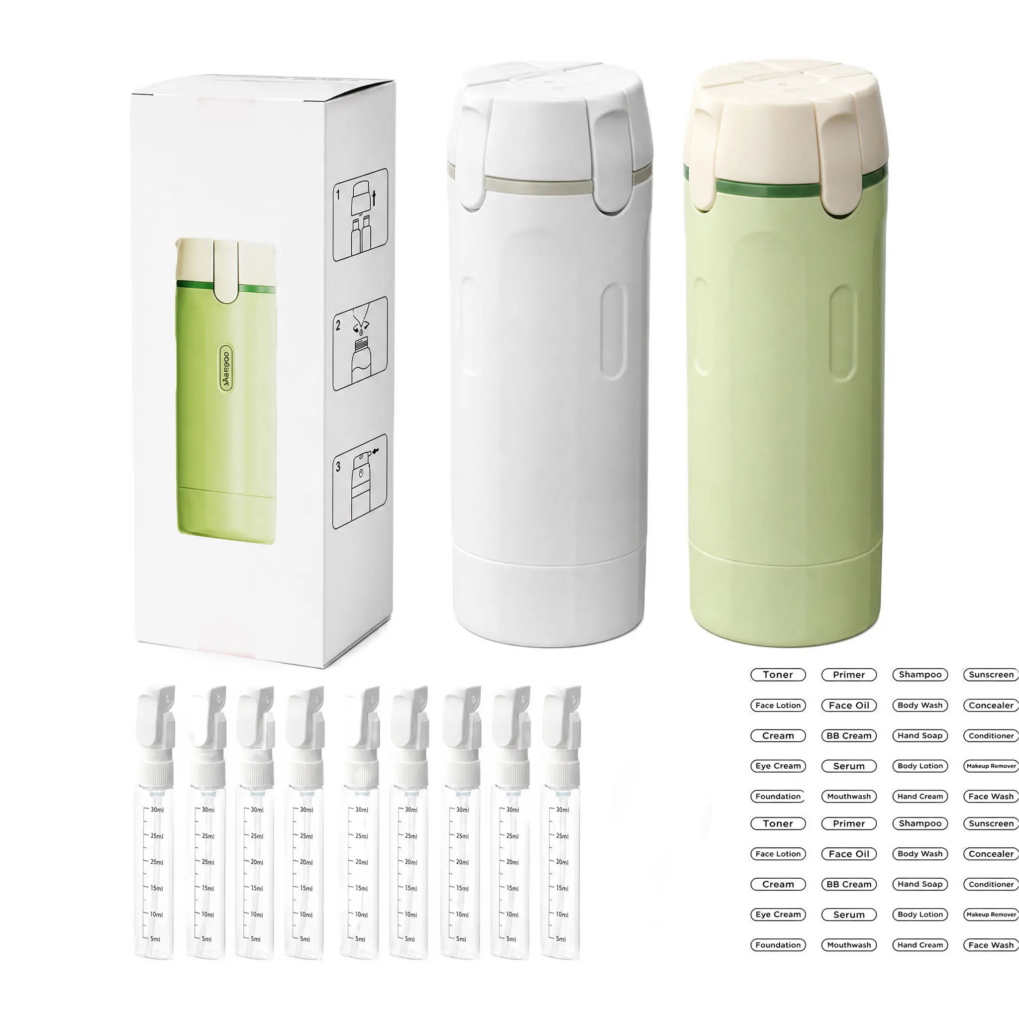 4 in 1 Travel Dispenser, 4 Pack 30ML Travel Bottles for Toiletries, Leak Proof Travel Size Containers, Portable Containers for Shampoo Lotion Conditioner Cream
