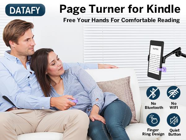 DATAFY Page Turner Ring for Kindle, Hands-Free Remote Control with Storage Bag, Camera Shutter & Video Recording, eReaders Clicker for Kindle iPad iPhone Tablets