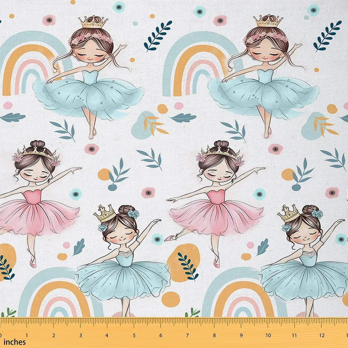 Ballerinas Woman Fabric by The Yard,1 Yard,Dancing Silhouette Decorative Waterproof for Rainbow Upholstery Fabric for Chairs, Durable Polyester