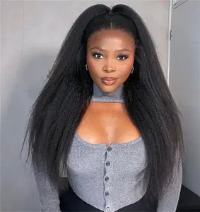 Bling Hair Kinky Straight 360 Lace Frontal Wig Ponytail HD Transparent Lace Front Human Hair Wigs For Women Brazilian Wig 180Density