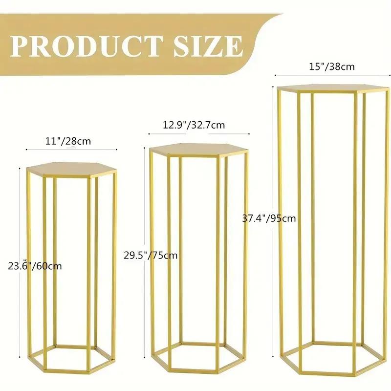 3Pcs Set Cylinder Stand Hexagon Golden Pedestal Stand for Party , Metal Plant Stand Tall Cake Cylinder Pedestal Stand for Wedding Flower Vase Living Room Patio Decoration Local Warehouse, Halloween, Kitchen Accessories, Best for Christmas