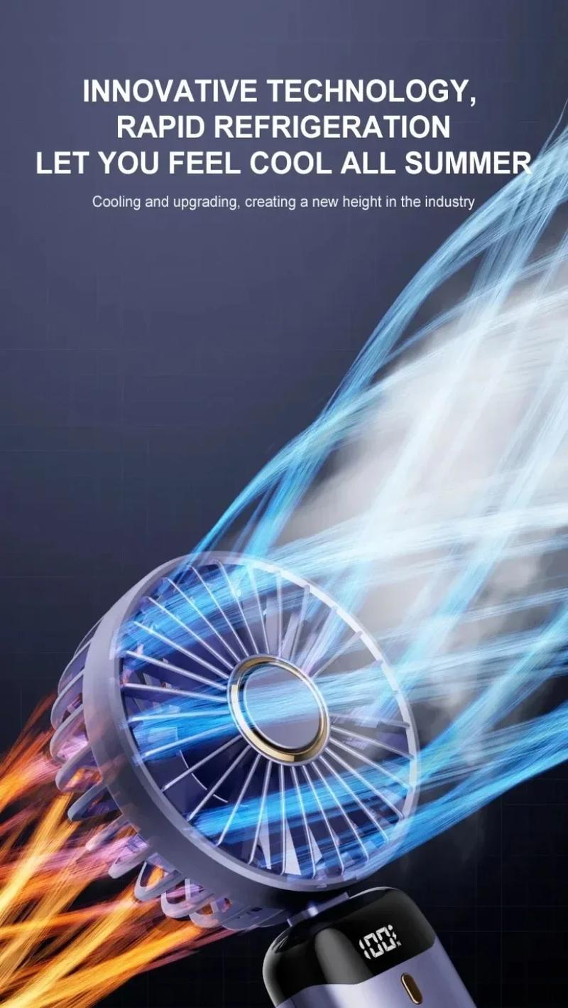 Portable handheld turbine fan, 5 wind speeds, powered by a 4000mAh battery, 3-in-1 rechargeable handheld fan, suitable for outdoor activities, travel, work, and summer use. Selected products