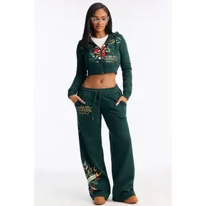 Ed Hardy Rhinestone Heart Fleece Zip Up Hoodie - Hunter Green 1