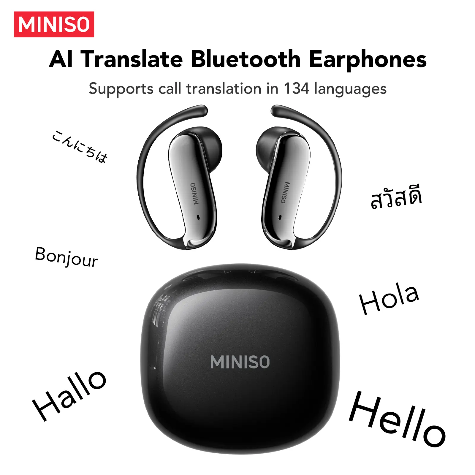 MINISO MS218 Open Ear Bluetooth Headphones - Bluetooth 5.3 Keeps Calls Stable, Studio-Grade Natural Calls, 134-Language Translator Earbuds, Active Noise Cancelling, 3D Spatial Audio, Titanium Alloy Earhooks, IPX4 Sweatproof for Gym & Commute, Ipx4 Sweatpr