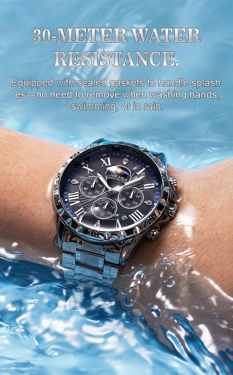 Men's Swiss Elegance Watch,LOUIEJUELEN Commander Series Men's Luxury Swiss Multi-Function Business Watch - Sapphire Crystal, Stainless Steel Bracelet, 42mm Dial, Waterproof, Shockproof, Luminous Display, Ideal for Business & Social Occasions