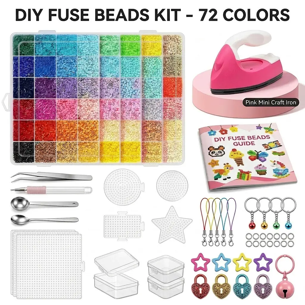Fuse Beads Kit 26,000+ PCS with Mini Iron 48  Colors 2.6mm Melting Beads DIY Craft Set with Pegboards & Tools for Keychains Pendants Garden Decor & Wind Chimes| Perler Beads