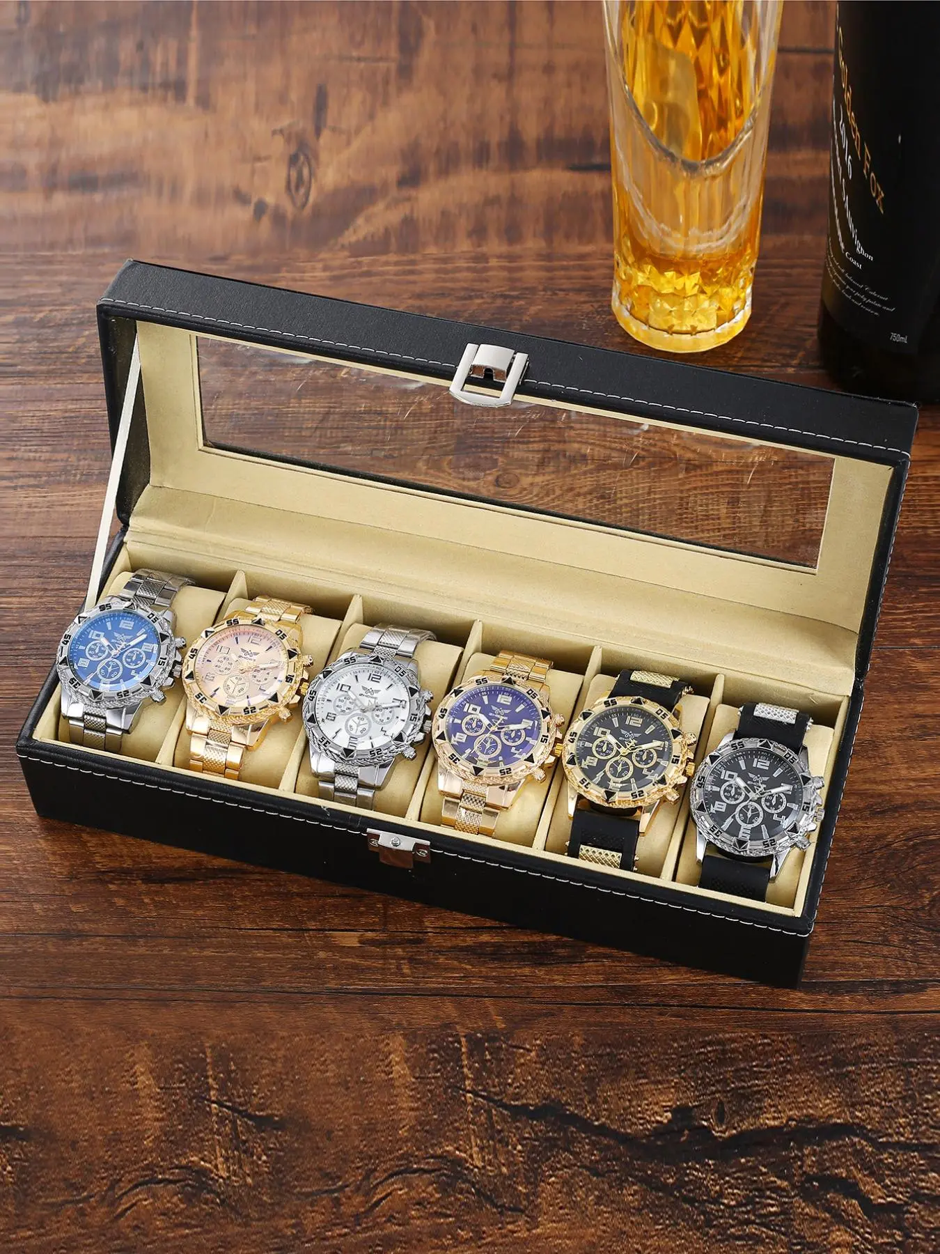 Men's Business Round Dial Analog Quartz Watch Set, Men's Watch Set with Box, Fashionable Wristwatch Set for Men As Gift, National Day Offers, Casual Wristwatch Set, Fashionable Watches, Quartz Wristwatches