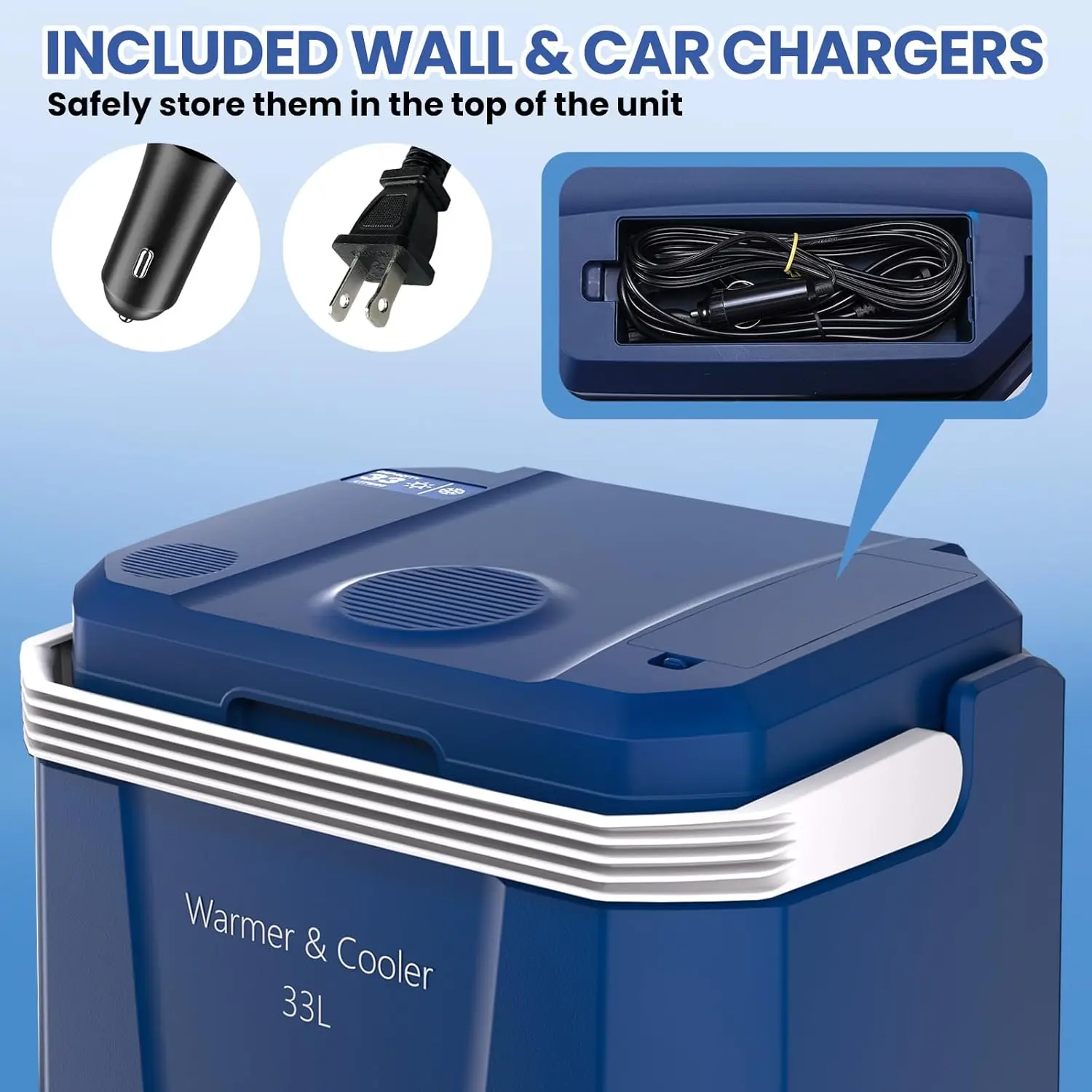 35 Quart (33 L) Electric Cooler & Warmer, Portable Car Refrigerator with  Automatic Locking Handle, 12V Car Cooler for Vehicle & 110V AC Home Power  Cord, Plug in Coolers,Blue Household Appliances -