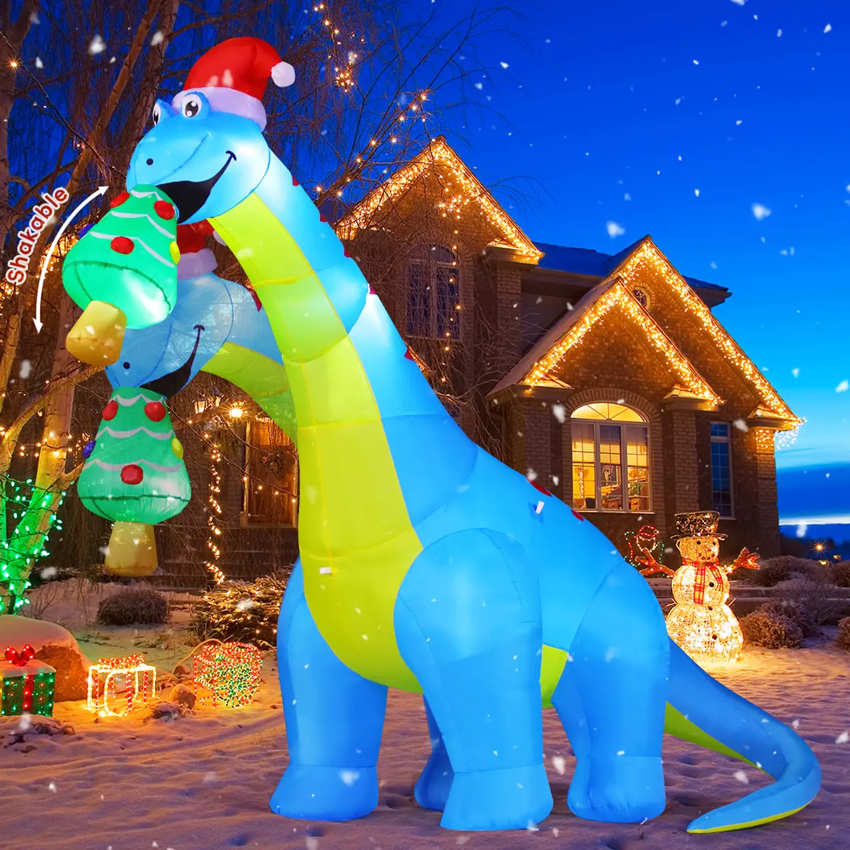 10FT Inflatable Holiday Dinosaur Eating Pumpkin Outdoor Decorations with LED Lights, Waterproof Durable Polyester, Easy Setup for Halloween Decor (USB & Mobile Light-Compatible Universal Accessory)