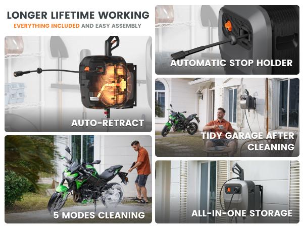 Giraffe Tools Grandfalls Retractable Pressure Washer G20 2400 PSI 2.0 GPM with 65FT Hose Reel, 4 Nozzles for Floor, Cars, Patios & More