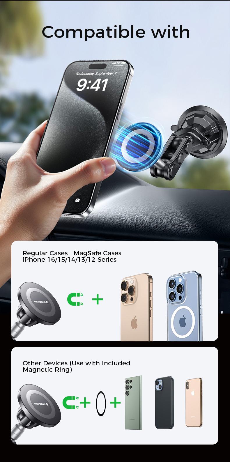 MAGIC JOHN Universal Car Phone Mount 360 Adjustable Strong Suction Easy Install