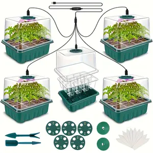 5 Packed Seedling Tray with Digital Timer, Complete Seed Germination Kit with Humidity Dome, Seedling Starter Tray with Adjustable LED Grow Light, Safe Indoor Greenhouse Seedling System