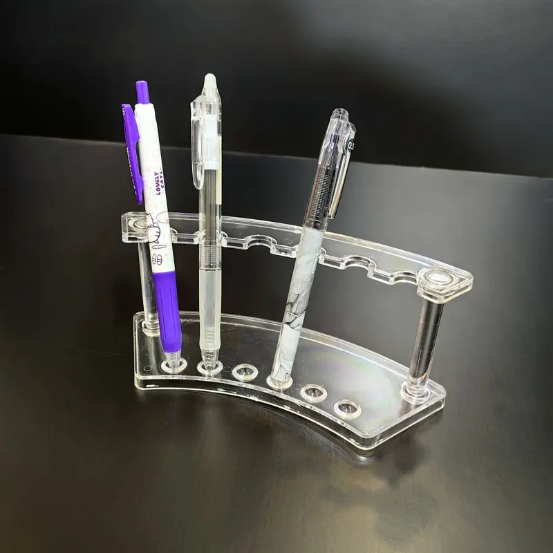 1 set Clear Acrylic Pen Display Stand Set, 6-Slot Easy Assembly Curved Pencil Holder & Makeup Brush Organizer for Desk, Retail Counter, Vanity & Office Storage