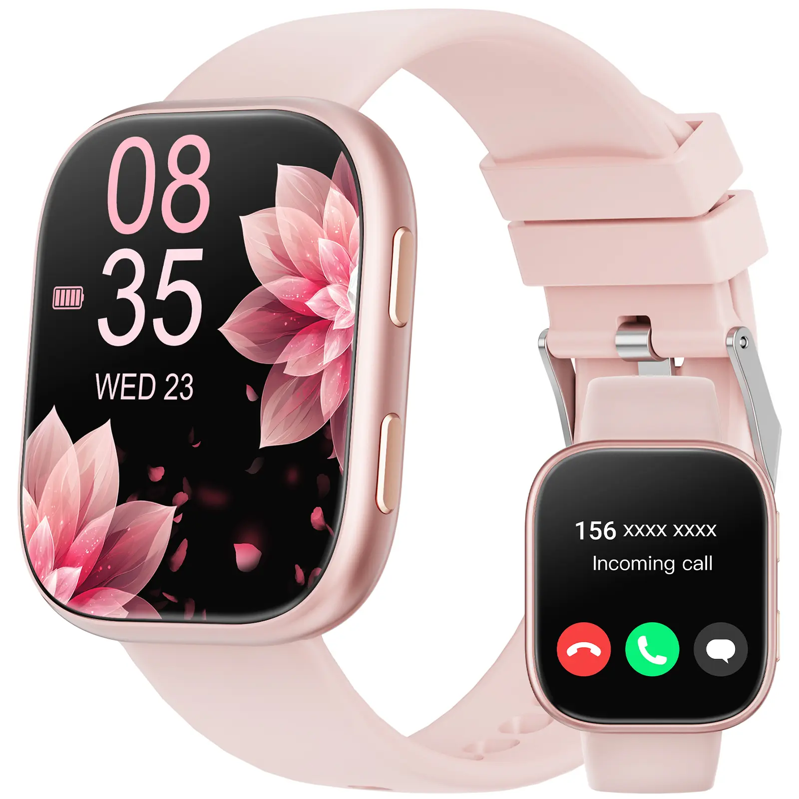 Men's & Women's Fitness Tracker 1.83-inch Smartwatch, Bluetooth Calling/Pedometer, with 24/7 Heart Rate/Blood Pressure Monitoring, Blood Oxygen/Sleep Tracking, Compatible with Android & iOS; Fashion Accessory, Wearable Device
