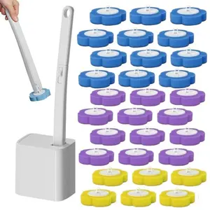 Automatic Flip Lid Disposable Toilet Brush Set with Base, Includes 30 Replaceable Heads, Quiet Operation, Bathroom Cleaning Tool