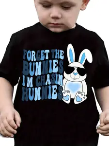 Toddler Boys Mom's Little Hunny Chaser Mother's Day T-Shirt, Cool Bunny Graphic Tee for Kids, Little Boys Short Sleeve Cotton Shirt, Sweet Mother's Day Gift for Sons