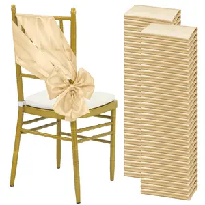 MTREO 60 Pack Satin Chair Sashes 7x80 Inch,Ties Bows Designed Chair Sashes for Wedding Party Baby Shower Banquet Restaurant Hotel Folding Chairs Decoration