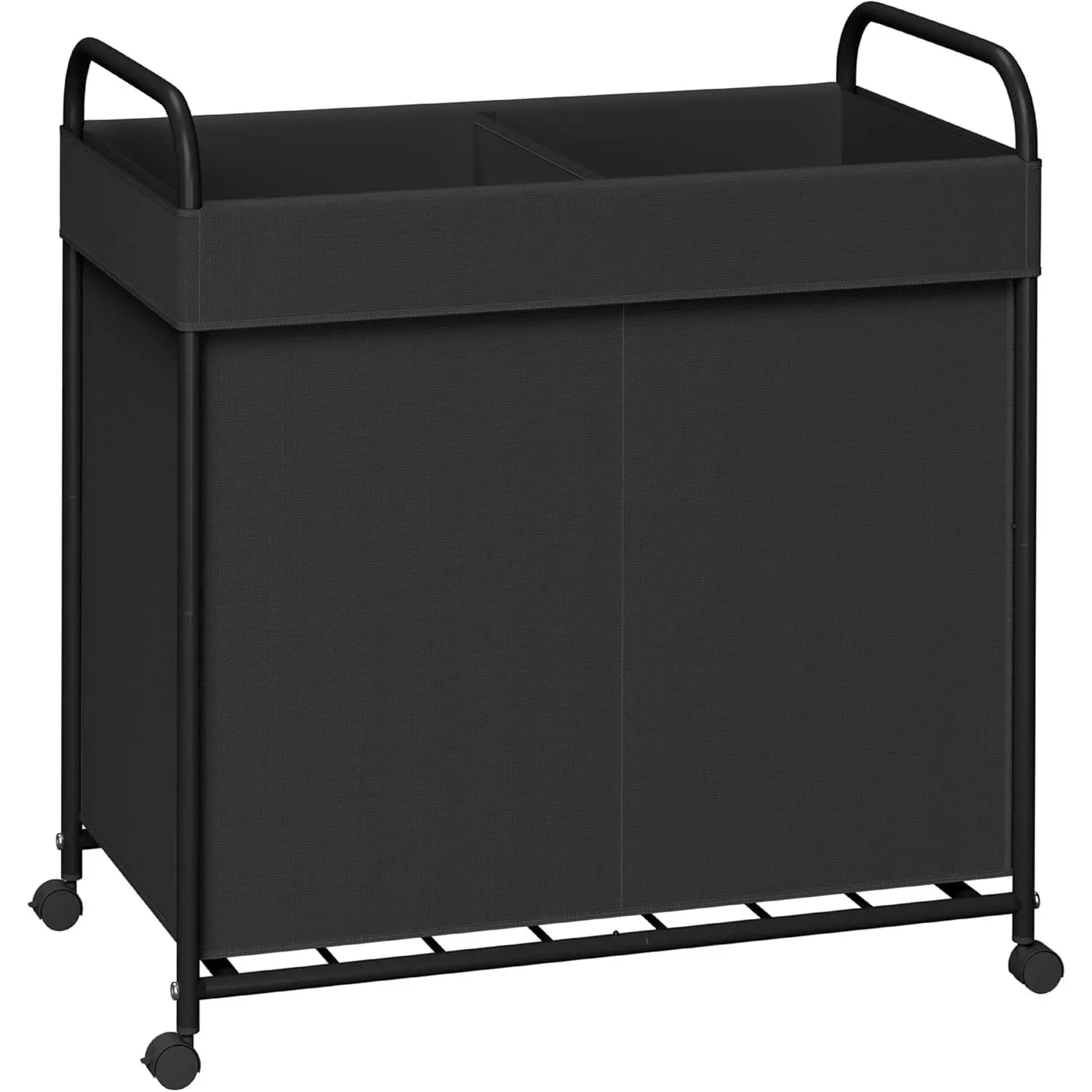 Laundry Basket with Wheels, 2-Section Rolling Laundry Hamper, Laundry Sorter with Removable Liner, Steel Frame with Handle, 95L, 23.6 x 13 x 25.2 Inches, Black, LHC120B01