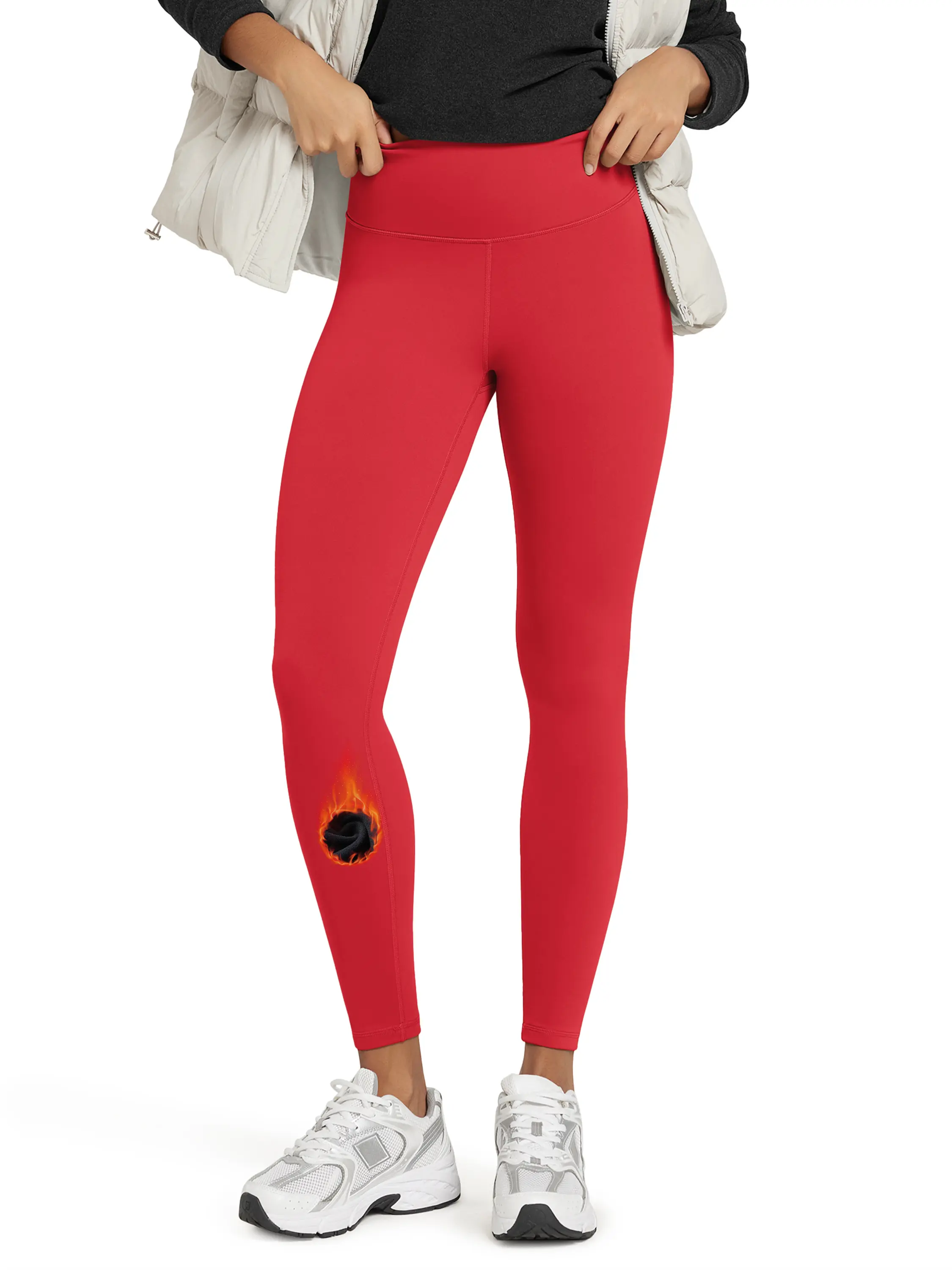 ODODOS Women's Thick High Rise Skinny Fleece Lined Thermal Warm Winter Leggings - 25"/28" Brushed Fabric Pants with Back Pockets, Casual Activewear, Athleisure Gym Outfits, Thick Leggings
