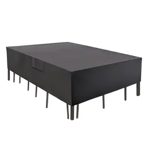 Heavy Duty Patio Table Cover, 600D Waterproof Canvas Outdoor Furniture Cover for Rectangular Dining Table & Chairs, 111L x 74W x 28H inch, Universal Fit