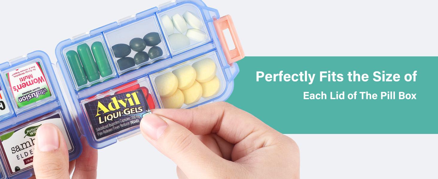 Travel Pill Organizer Box with 146 Labels, 10 Compartment Small Pill Case Medicine Kit, Portable Pocket Purse Pharmacy, Daily Weekly Vitamin Supplement Medication Holder Travel Pill Organizer Box with 146 Labels, 10 Compartment Small Pill Case Medicine Kit, Portable Pocket Purse Pharmacy, Daily Weekly Vitamin Supplement Medication Holder