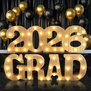 2 Pack GRAD 2026 Decor Signs - 2 LED Long Marquee Light Up Letters Class of 2026 Graduation Party Decorations, Graduation Table Decor & Centerpieces for Home | Grad Party Decorations 2026, College High School Kindergarten Graduation Decor banner