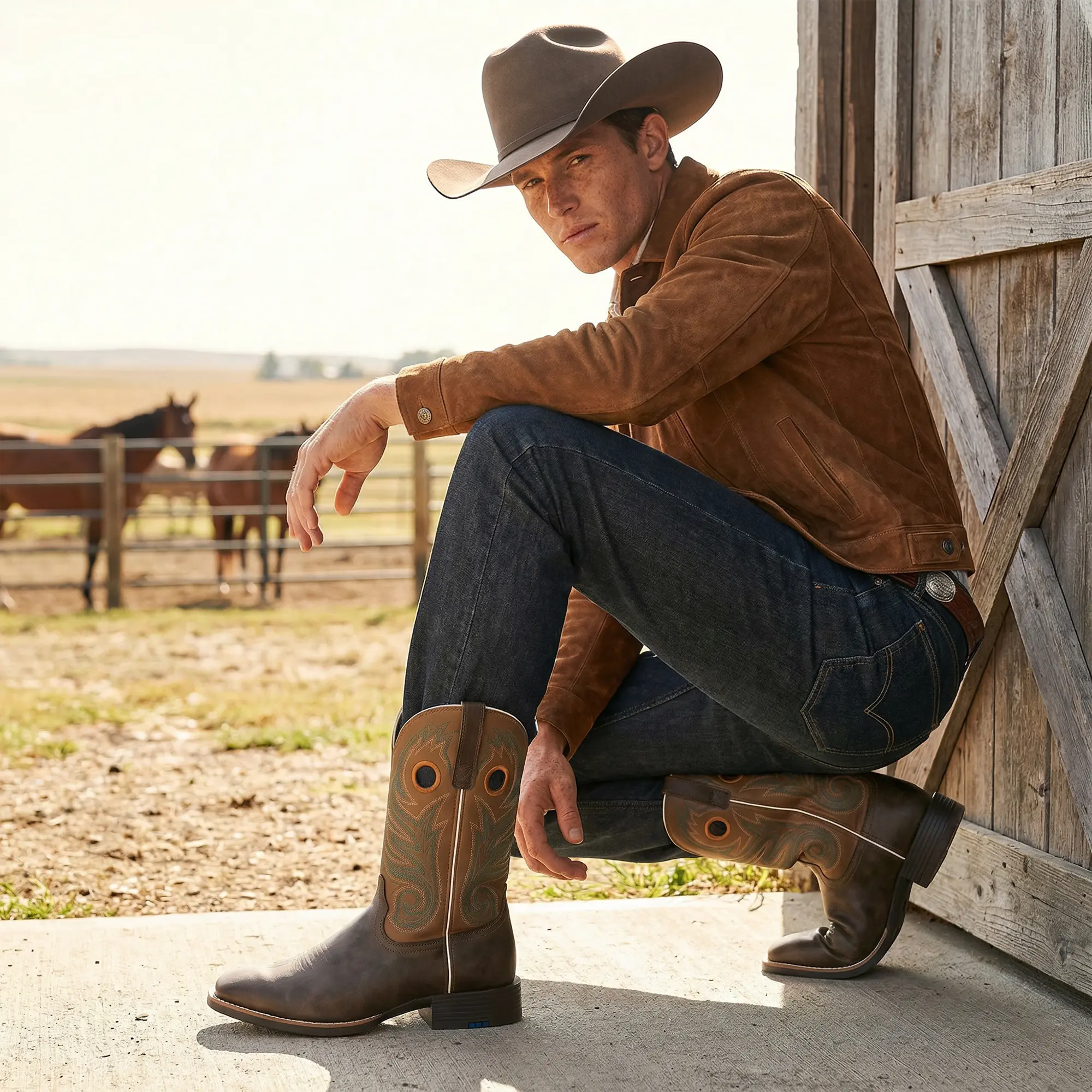 Palitutu Cowboy Boots for Men -Square Toe Botas with Classic Embroidered,Comfortable and Fashion Soft PU Leather,Fashion Closed Walking Shoes Decor Footwear - TikTok Shop